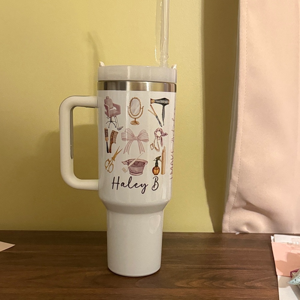 White Tumbler with Pink and Silver Accents